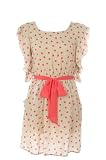 G2 Chic Ruffle Sleeve Polka Dot Woven Dress(DRS-CAS,BEG-S)