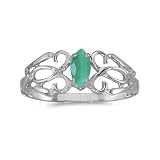 14k White Gold Marquise Emerald Filagree Ring
