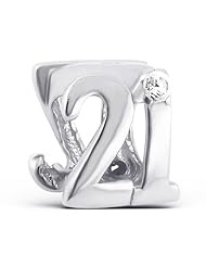 .925 Sterling Silver Number 21 Twenty One 21st Birthday Charm Bead Fits Pandora Charm Bead Bracelet