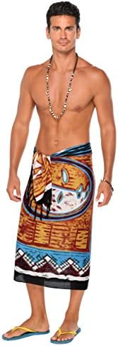 1 World Sarongs Mens Abstract Graphic Design Sarong in Light Brown