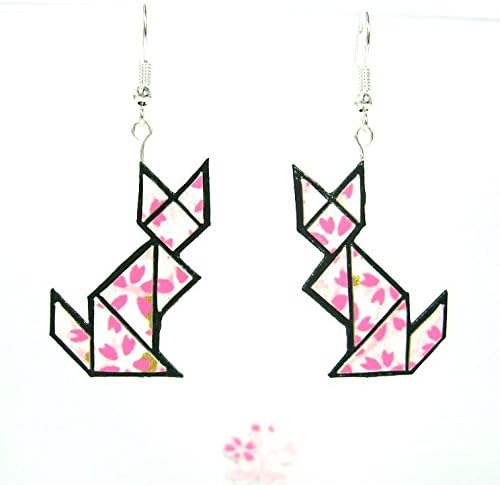 Rose cat tangram earrings