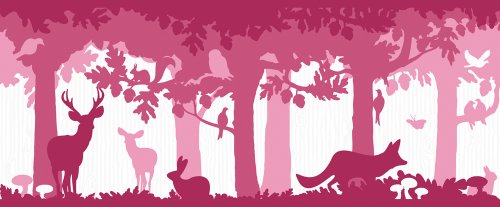 Livingwalls 1312-18 Bordüre, Tiere im Wald, pink weiß