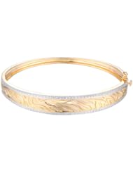 18k Gold Over Sterling Silver and Diamond Accent Textured Bangle Bracelet