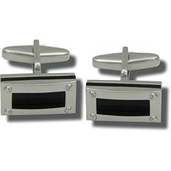 Kenneth Cole "Technicolor" Brushed Rhodium Frame cufflinks with black enamel inlay and bolts