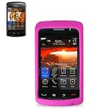 New Fashionable Perfect Fit Soft Silicon Gel Protector Skin Cover (Faceplate/Snap On) Rubber Cell Phone Case with Screen Protector for RIM Blackberry Storm 2 9550 Verizon - Hot Pink