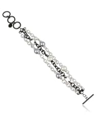 Majorica 10 mm Pearls 3 Row Black and Silver Chain Bracelet, 7.5"