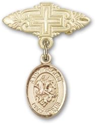 14K Gold Baby Badge with St. George Charm and Badge Pin with Cross