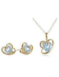 18k Yellow Gold Plated Sterling Silver Genuine Heart Earrings and Pendant Set, 18"