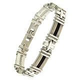 Men's Stainless Steel Black Cable Cross & Bar Link Bracelet