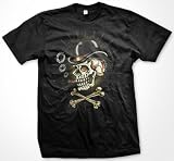 Skull And Crossbones Mens Tattoo T-shirt, Skull Smoking Tattoo Style Design Mens Shirt, Small, Olive