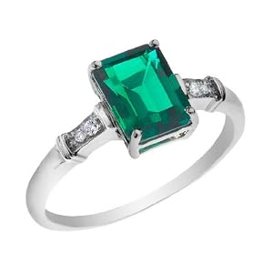Buy Created Emerald Ring with Diamonds 1.30 Carat (ctw) in 14K White Gold by MyJewelryBox