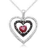 Sterling Silver Created Ruby with Black and White Diamond Heart Pendant, 18 41XsZ86wWuL. SL160 Sterling Silver Created Ruby with Black and White Diamond Heart Pendant, 18