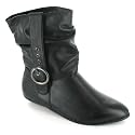 Platino "Shayna" Ladies Buckle Slouch Ankle Boot - Black