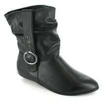 Platino "Shayna" Ladies Buckle Slouch Ankle Boot - Black