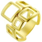 Cut Out Squares Rectangle Ring 14k Yellow Sanded Matte Gold Plated Art Deco Cubist Influence Assorted Square Sizes in goldtone 16 mm x 19 mm x 2 mm SIZE WOMENS 7