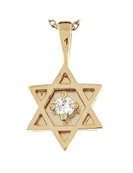 14k Real Gold 0.08ct Diamond Jewish Star of David 1.8cm Slide Charm Pendant