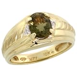 10k Gold Brushed Center Men's Stone Ring, w/ 2.00 Total Carat Oval Cut Green Tourmaline Stone & Brilliant Cut Diamonds, 7/16' wide