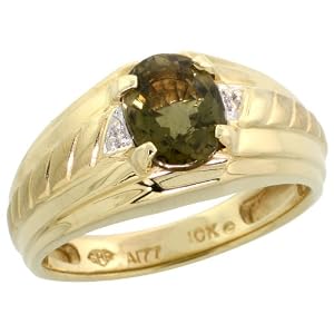 Click here to buy 10k Gold Brushed Center Mens Stone Ring, w 2.00 Total Carat Oval Cut (9x7mm) Green Tourmaline... by Gabriella Gold.