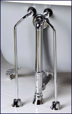 Complete Chrome Add-on Shower Combo Set for Clawfoot Tub - Faucet, Riser, Shower Rod, Drain, Lines