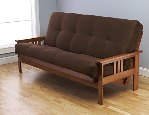 Eldorado Futon Set Hardwood Frame Full Size w/ 8 Inch Coil Mattress Sofa Bed Choice to Add Drawer Set (Chocolate Matt and Frame Only)