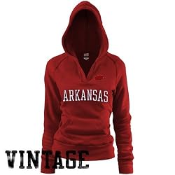 NCAA Arkansas Razorbacks Ladies Cardinal Rugby Deep-V Vintage Hoody Sweatshirt