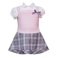 Rare Editions Infant Girls 12M-24M PINK WHITE GRAY PLAID MOCK-LAYERED RIBBED KNIT Fall School Girl Dress