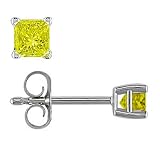1 CT Princess Cut Yellow Diamond Stud Earrings 14k Gold