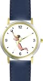 Woman Beach Volleyball Player No.2 Playing Volleyball or Volley Ball Theme - WATCHBUDDY��� DELUXE TWO-TONE THEME WATCH - Arabic Numbers - Blue Leather Strap-Children's Size-Small ( Boy's Size & Girl's Size )