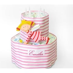 Windeltorte, rosa XXL mit Engel und NAMEN, Geschenk zur Geburt, zur Taufe oder Baby Shower