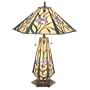 Meyda Tiffany 50808 Iris Hex - Three Light Table Lamp, Aged Bronze Finish with Beige Purple/Blue Glass