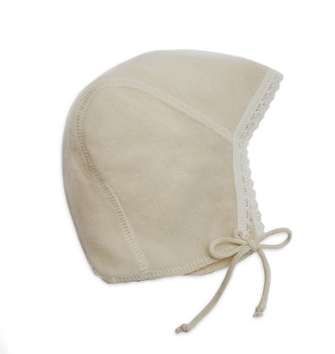 LANACARE Organic Wool Baby Cap with Lace, Natural White, size 62 (3-6 mo)