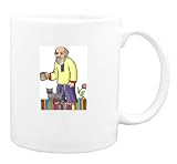 Mug with man, senior, human, body, walking, individuals, individual, persons, cat, humans, people, pet, person