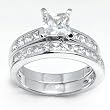 Solid Sterling Silver Cubic Zirconia Rhodium Plated 2 Piece Wedding Ring with Channel Set Princess Cut Cubic Zirconia Stones & a Square Center Stone