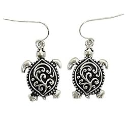 Small Silvertone Turtle Dangle Earrings Fashion Jewelry