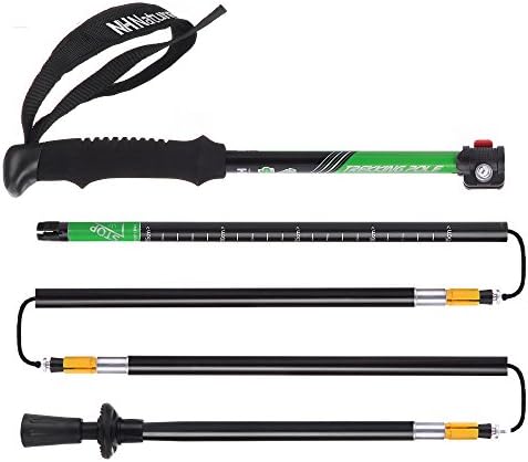 Ubens Selected 1pc Folding Collapsible Trekking Pole Climbing Stick with EVA Foam Handle, Ultralight Adjustable Alpenstocks, for Travel Hiking Climbing Backpacking Walking (Green+Black)