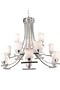Bow 15 - light Chandelier, WHT OPAL GLASS, POLISHED NICKEL