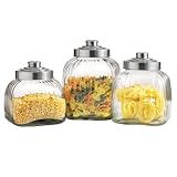 Large Ribbed Glass Kitchen Canister Set 3 pieces