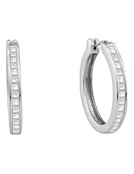 1 cttw 14k White Gold Diamond Princess Cut Channel Set Hoop Earrings (Real Diamonds: 1 cttw)