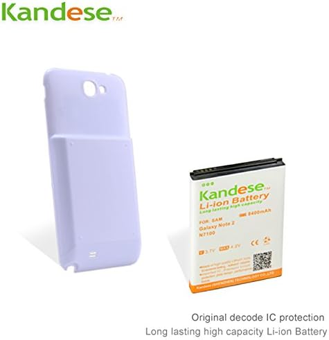 Kandese Extended Large Capacity 8400mAh Lithium Battery Replacement for phone Samsung Galaxy NOTE2 N7100 with back cover (WHITE)