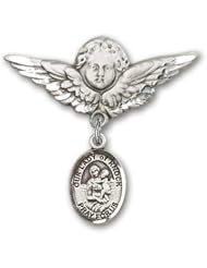 Sterling Silver Baby Badge with Our Lady of Knock Charm and Angel with Wings Badge Pin