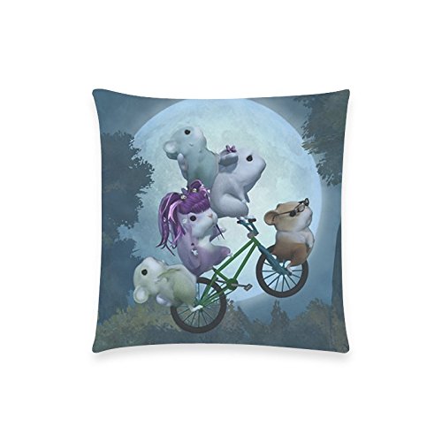 Hottree Store Square Pillow Case Pillow Inner Included Two Sides Printing Rabbits Ride a Bycle to Moon 18"x18"
