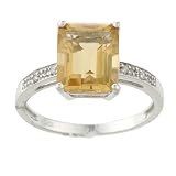 10k White Gold Emerald-Cut Citrine and Diamond Ring 10k White Gold Emerald-Cut Citrine and Diamond Ring