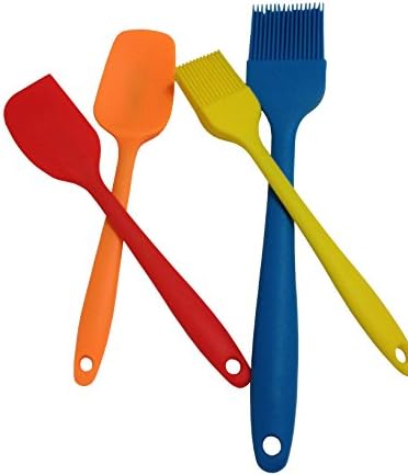 Silicone Kitchen Utensil Set - 8.5" Spatula - 8.5" Spoon - 2 Brushes - 8.5" Pastry &amp; 11" BBQ