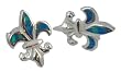 Blue Opal 925 Sterling Silver Fleur De Lis Stud Earrings - Gift Boxed