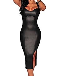 Sexy Summer Keyhole Cocktail Sleeveless Faux-Leather/Polyester/Spandex Bandage Dress/Club Dress/Midi Dress 