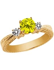 1.00 Ct Round Canary and White Diamond 14K Yellow Gold 3-Stone Ring