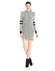 Two-Toned Geometric Print Cotton/Leather/Knit Long Sleeves  Dress