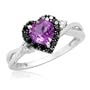 10k White Gold Heart Shaped Amethyst with Round Black and White Diamonds Ring, Size 7