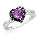 10k White Gold Heart Shaped Amethyst with Round Black and White Diamonds Ring, Size 7