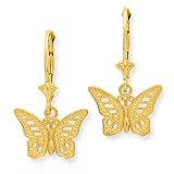 14K Butterfly Leverback Earrings